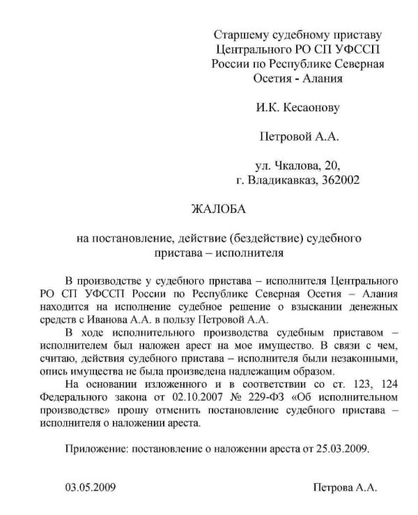 Образец жалобы в органы исполнительной власти